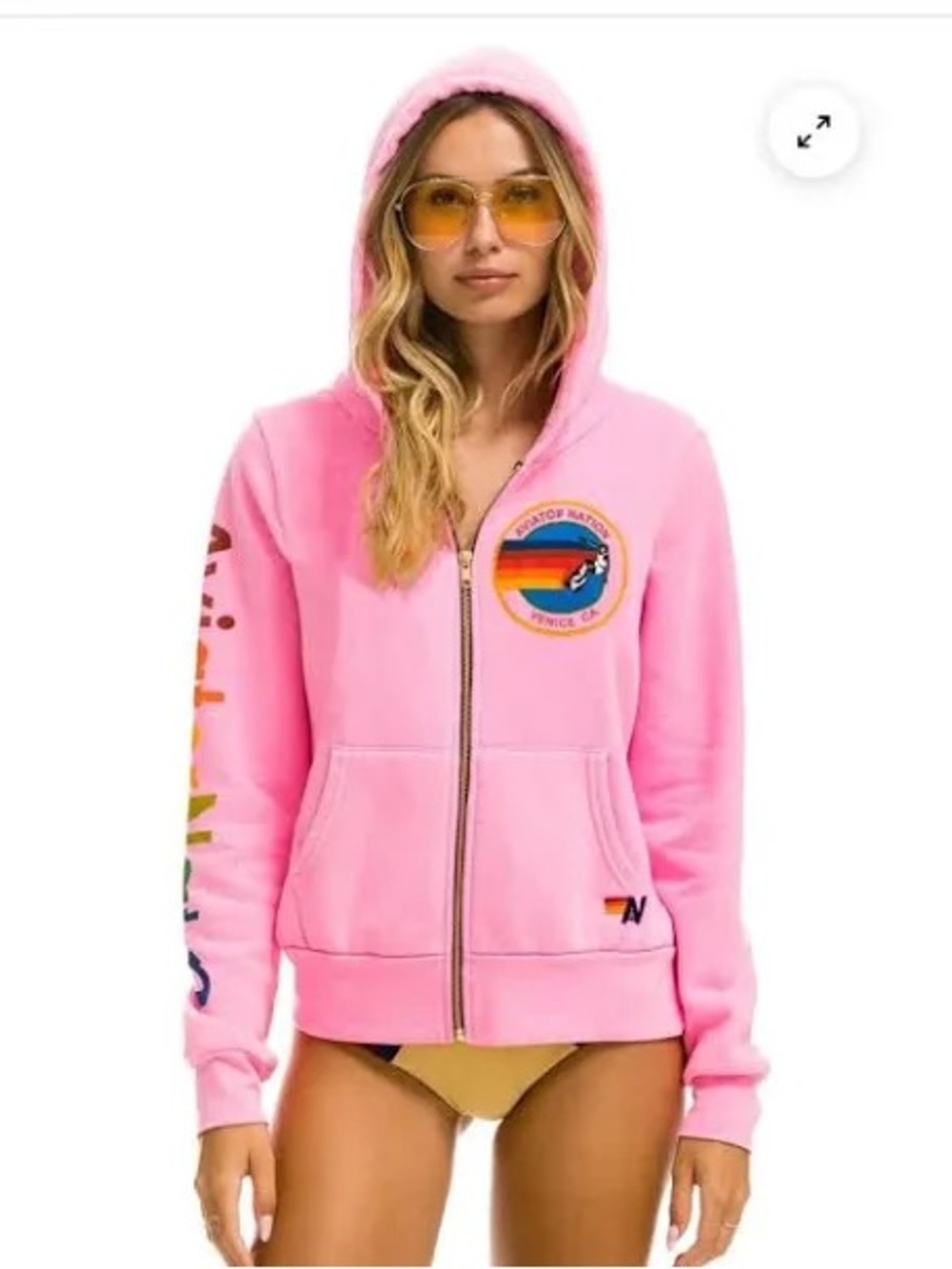Aviator nation Pink Rainbow Patch Zip Hoodie